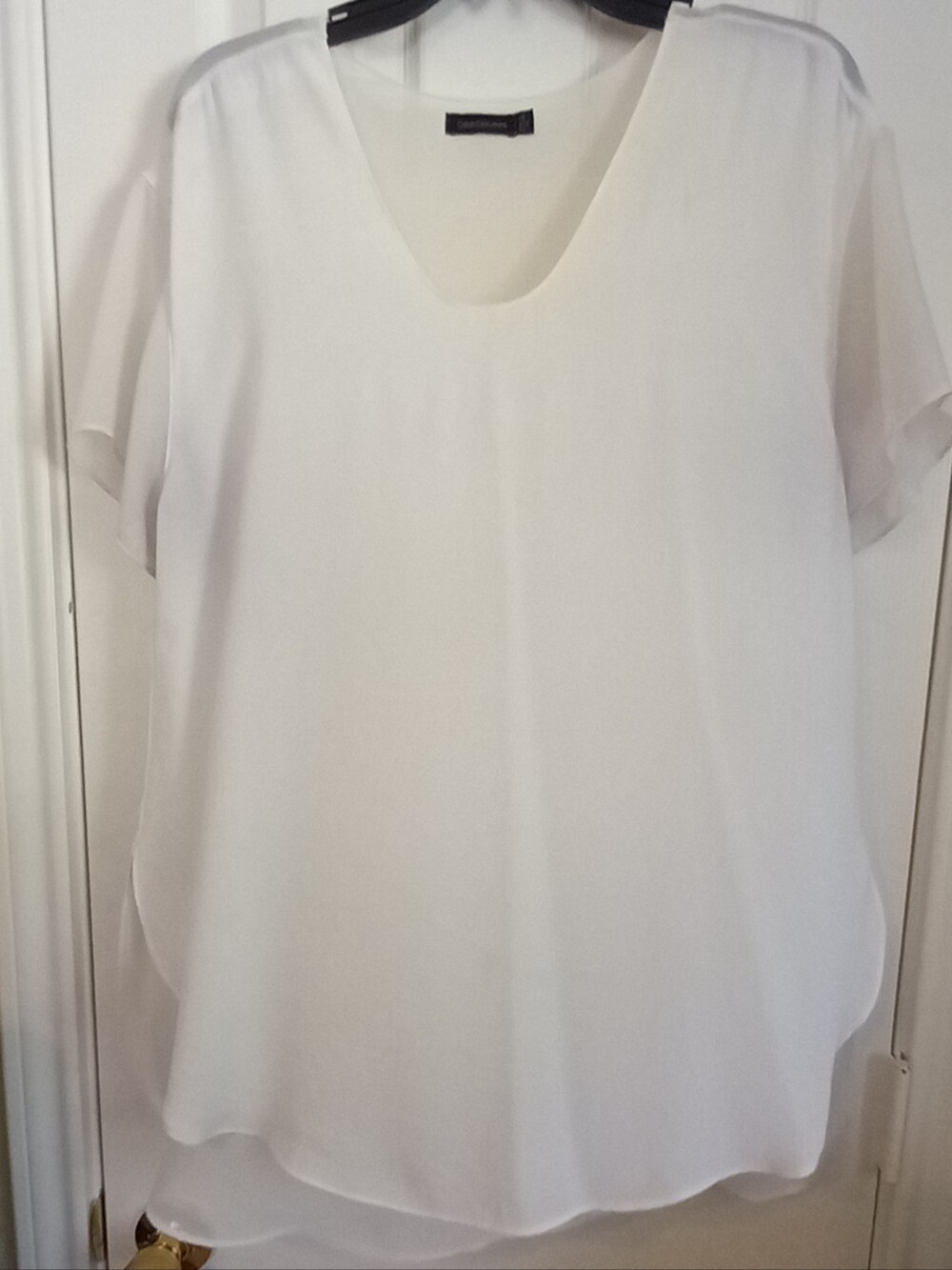 Calvin Klein Jeans SHEER Ivory V-Neck Tunic Hi/Lo Blouse